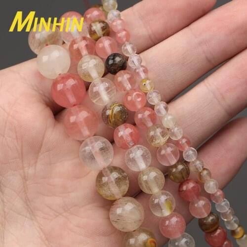 MINHIN Natural Stone Watermelon Peel Agates Round Loose Beads For Jewelry Making Bracelet Diy Charming Beads 4/6/8/10MM
