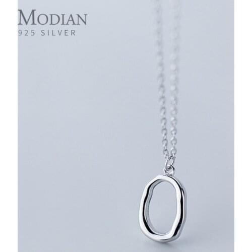 Modian 2020 New Arrival 925 Sterling Silver Irregular Geometric Oval Pendant Necklace for Women Japanese Style Fine Jewelry Gift