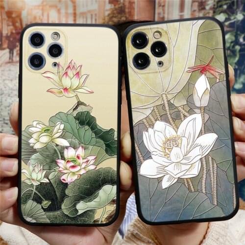 3D Emboss Cases For iPhone 11 Pro 6 6S 8Plus 5 X XR 7Plus XS Max Coque TPU Lotus Floral Cover Soft Silicone For iPhone SE 2 Case