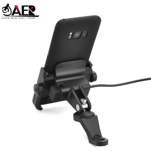 JAER 4inches-6.6inches Cell Phone Holder Motorcycle 19-33mm Handlebar Rearview Mirror Mount Mobile Phone GPS Stand USB charger
