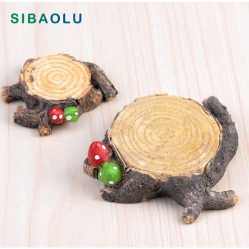 Simulation Mushroom Wooden Stump Miniature Figurine DIY Accessories building home Decoration Simulation plastic Play house toys