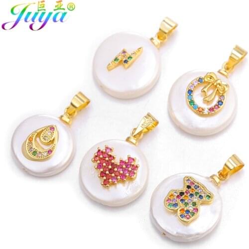 Juya DIY Gold Shell Pearls Pendants Supplies Micro Pave Rainbow Crystals Charms For Earrings Bracelet Necklace Jewelry Making