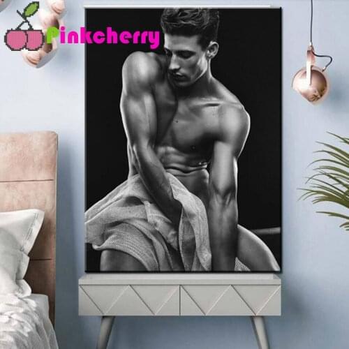 Full square round diamond painting Black and white sexy man mosaic diamond rhinestone diamond embroidery cross stitch k1225