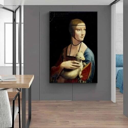 The Lady with Ermine Canvas Paintings By Leonardo Da Vinci Famous Wall Art Posters and Prints Cuadros Decor for Living Room