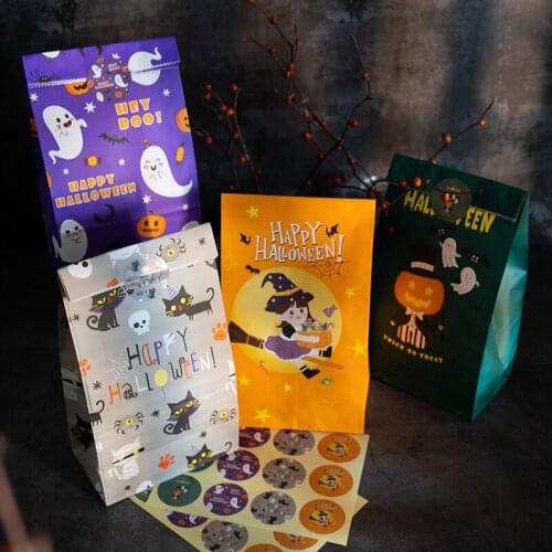 12Sets Happy Halloween Gift Bags Assorted Pumpkin Kids Candy Bags for Trick or Treat Stand Up Goodie Bag Party Favor Supplies