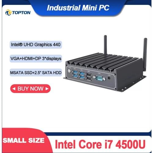 TOPTON Industrial Mini PC Intel Core i7 4500U Fanless Desktop Computer Windows 10 Linux 4*USB3.0 2*Lan