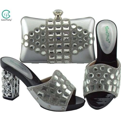 2020 African high heel Italian design Women Shoe with matching Bag best selling Ladies Shoe and Bag Set in Sliver Color