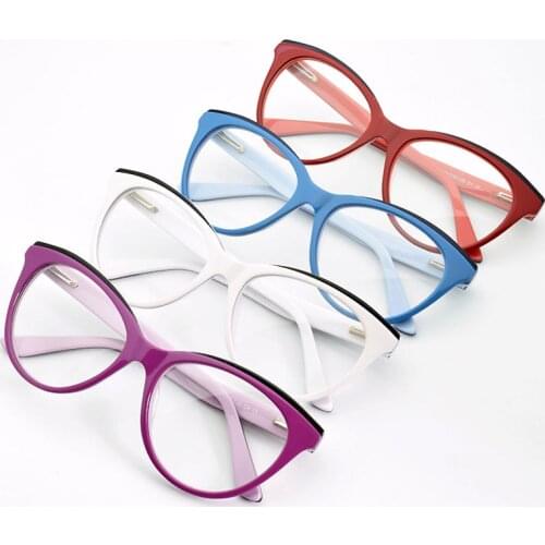 Fashion Cat Eye Full Frame Glasses Frames Men Women Brand Designer Luxury Vintage Optics For Female Acetate Blue Frame white