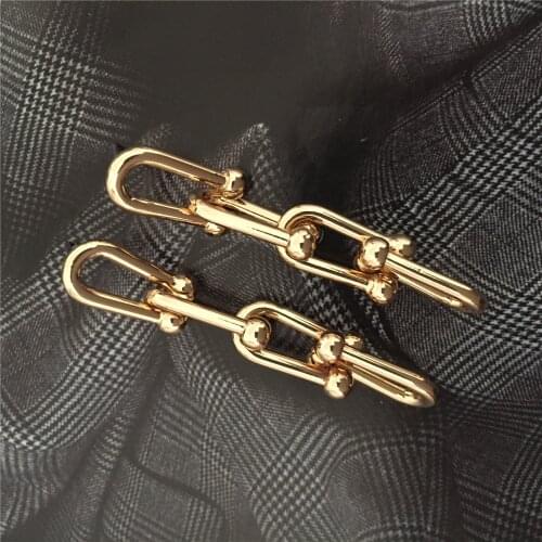 Trendy Yellow Gold Color Plating Slim Ball Link Drop Earrings For Women Girl Modern Unique Chic Sweet Lovely Jewlery Accessory