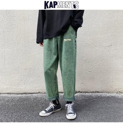 KAPMENTS Men Japanese Streetwear Jeans Pants 2020 Man Harajuku Vintage Straight Blue Denim Pants Male Korean Hip Hop Baggy Jeans