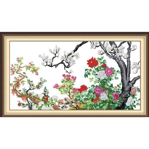 Flower blooming cross stitch kit flower 18ct 14ct 11ct count printed canvas stitching embroidery DIY handmade needlework