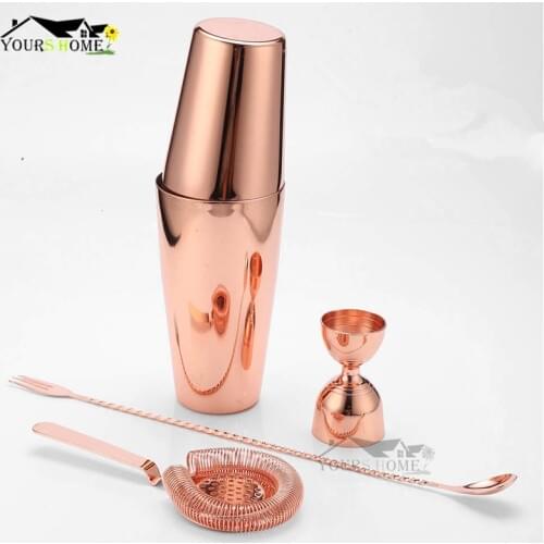 Cocktail Shaker Bar Set Stainless Steel 4 PCS Copper Plated Cocktail Shaker Mixer Drink Bartender browserKit Bars Set Barware