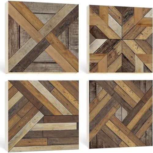 Wood Grained Wall Art Geometric Canvas Painting Brown Vintage Posters for Rustic Bedroom Bathroom Living Room Dining Room Decor