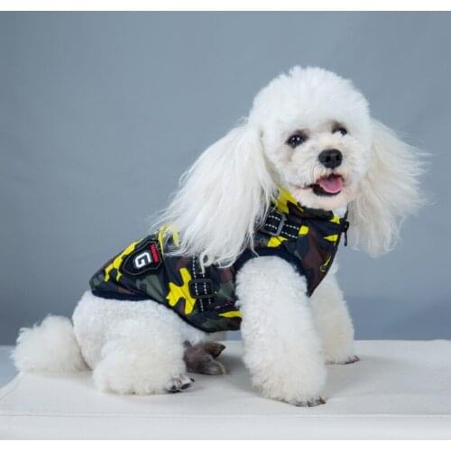 Pet Clothes Dog Camouflage Jacket With Harness Autumn Winter New Chihuahua Zipper Cotton-padded Warm Vest Outdoor Dog Clothes