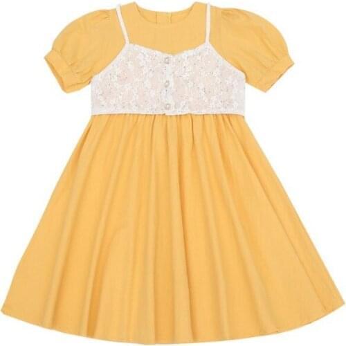 Soild Dress with Lace Vest Suit for Girl Dress 10 Years Summer 2021 Prom Dresses for Girls Elegant Childrens Clothing Girls