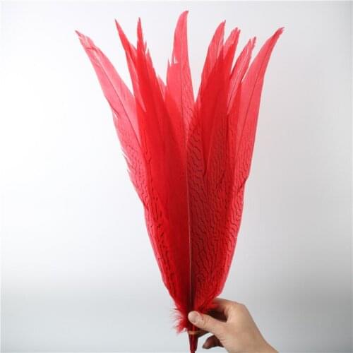 Wholesale 50pcs/lot Red Silver Pheasant Tail Feathers For Crafts Wedding Costume Feathers silver chicken feathers Plumes
