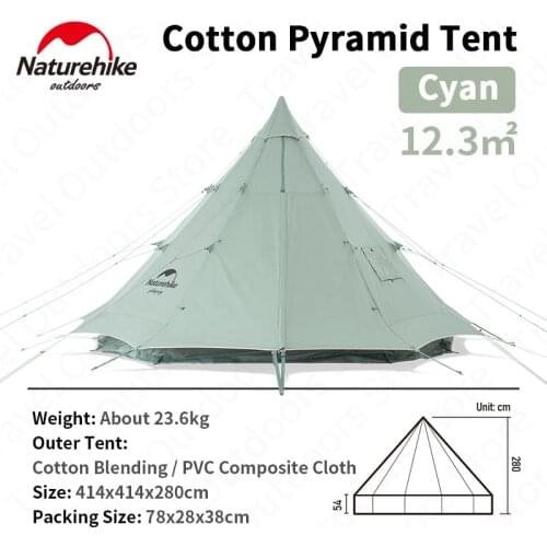 Naturehike Brighten12.3 Outdoor Cotton Tent 5-8 Persons Big Space Keep Warm Windproof Camping Pyramid Large Tent Family Party
