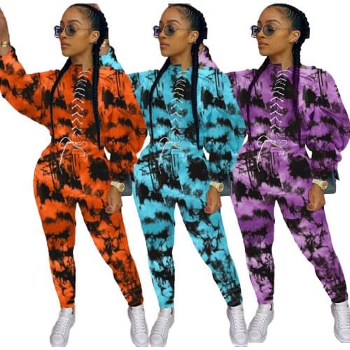 AR5797 Europe and the United States 2021 sexy womens fashion trendy tie-dye perforated sweater suit Spring/Autumn Camouflage