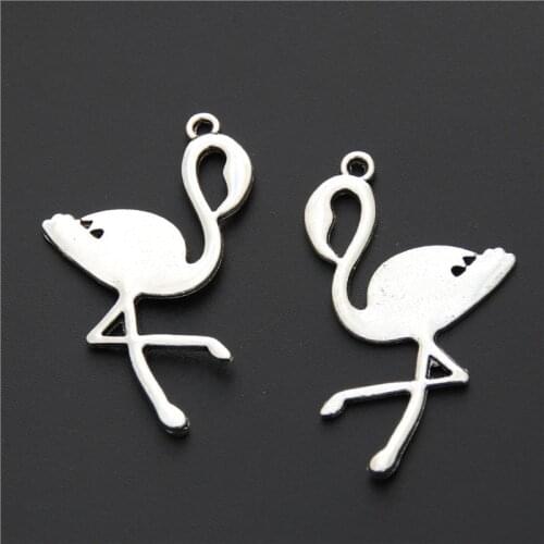 5pcs Silver Color Animal Flamingo Charms Alloy Bird Pendant For Bracelet Earring Making DIY Jewelry Accessories A672