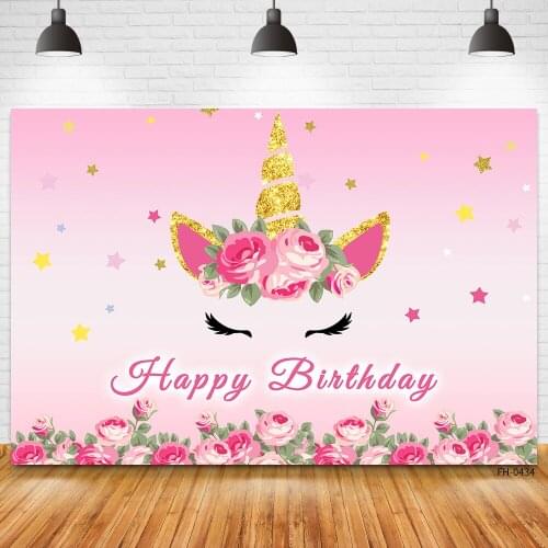 Custom Name Pink Unicorn Flower Birthday Party Theme Photo Studio Backdrops Baby Children Girls Newborn Photography Backgrounds