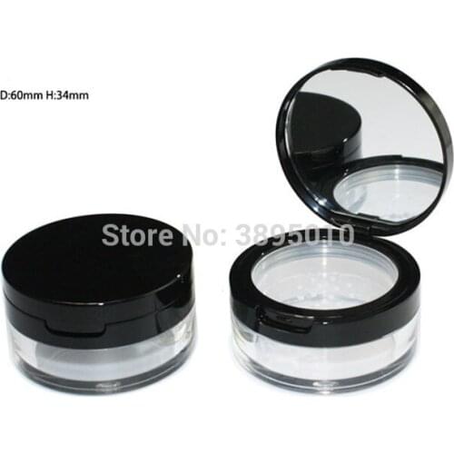 15G Loose Powder Container with Net Black Flip Cap Jar Box with Mirror Cosmetic Powder Case F376