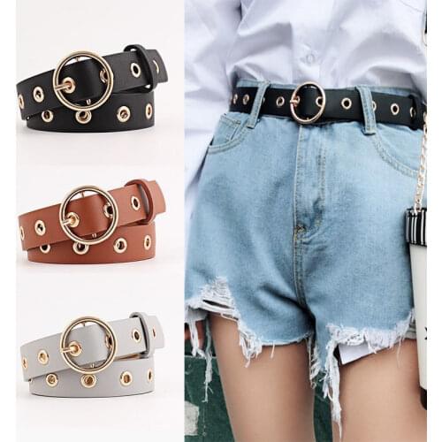 Women Leather Belt Round Metal Pin Buckle Circle Belts Hot Brand Fashion Punk O Ring for Women Belt Ladies Jeans Accessories