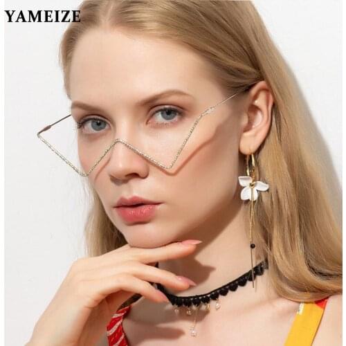 YEMEIZE Metal Luxury Fashion Diamond Glasses Frame Women Sunglasses Decoration Punk Eyeglasses Half Frame Eyewear Accessories