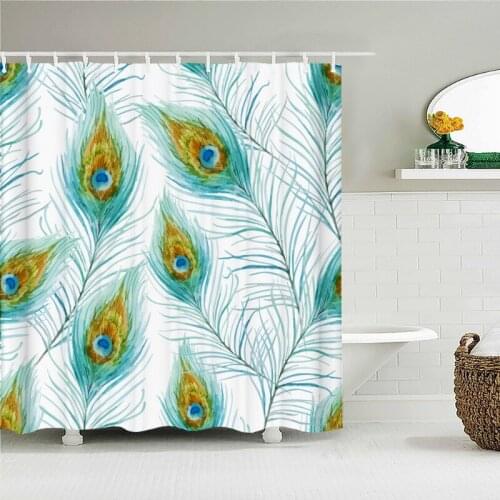 Flower and Bird Feather Shower Curtain Bathroom Waterproof Shower Curtain with 12 Hooks Printing Polyester Fabric Shower Screen