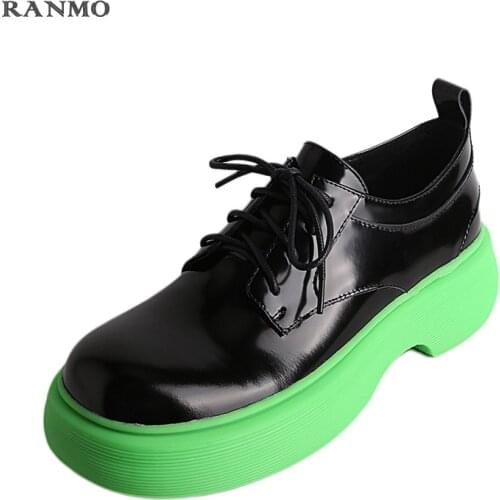 2021 New style platform loafers womens shoes flat shoes lace-up color matching design casual comfortable shoes leather flats