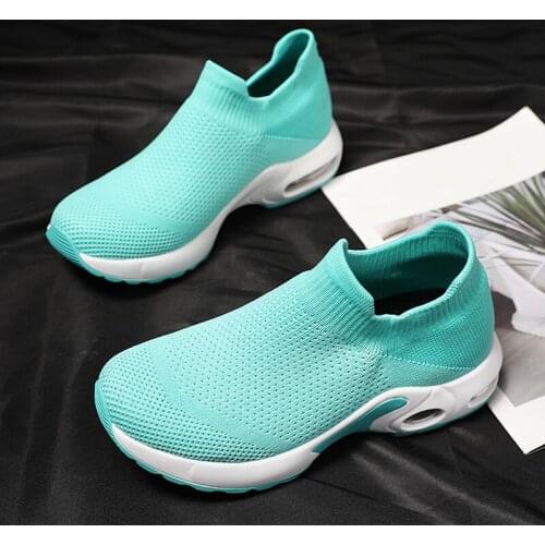 Large Size Womens Shoes Fly Woven Lightweight Comfortable Shoes Air Cushion Shoes Womens Socks Shoes