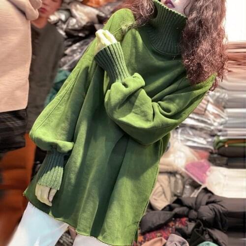 Women Sweater Autumn Winter New Fashiopn Korean Turtleneck Full Solid Loose-fitting Girls Sweater