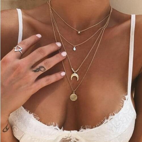 Bohemian Gold Color Star Moon Pendant Necklace Choker Fashion Layered Neclace for Women Statement Necklace Collar Jewelry
