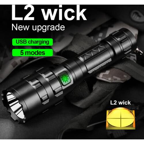 12000 lumens most powerful led tactical flashlight torch usb light 18650 rechargeable huntingl2 hand lamp waterproof hunting