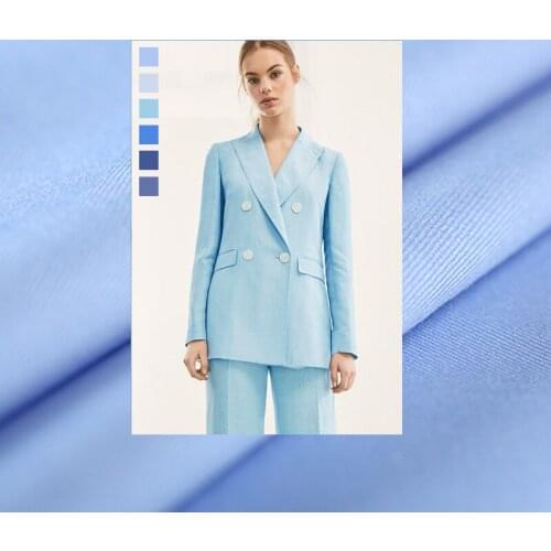 152CM Wide 175G/M Weight Cold Solid Color Blue Polyester Spandex Fabric for Spring Summer Suit Dress Shirt Jacket E967