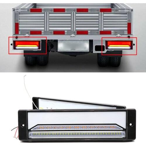 2pcs Waterproof LED Trailer Truck Combination Brake Stop Light 4 In1 Neon Tail Light Flowing Turn Signal Light Reverse Lamps