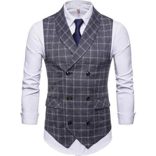 2018 Mens casual plaid green collar double-breasted vest men clothes men clothing sleeveless shirt Large Size M-4XL