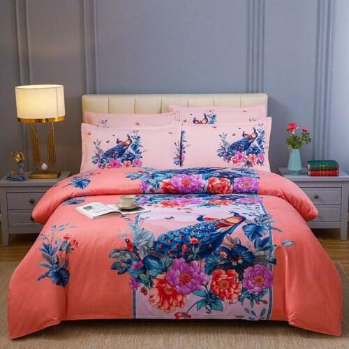 4PCs oblique large edition flower bedding 1.5M 1.8M thickened duvet cover sheet pillowcase not shrink not fade home decor