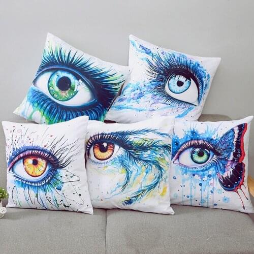 45*45cm Eyes Painting Cotton Linen Pillow Case Sofa Home Decorative Pillow Nordic Cushion Cover for Sofa Throw Pillow Case