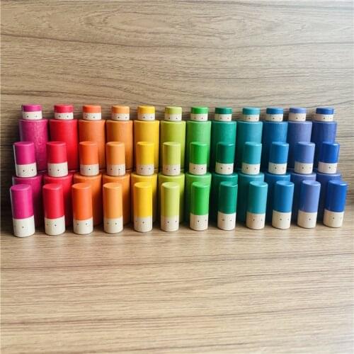 72pcs Rainbow Eyes Loose Parts Blocks Wooden Toys Nordic Wood Kids Creative Toys Baby Montessori Educational Autism Sensory Toy
