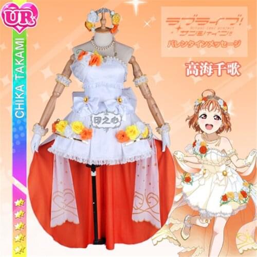 Anime Lovelive Sunshine!!New Card Bridesmaid Awaken Takami Chika White Lolita Wedding Dress Cosplay Costume Halloween Suit For