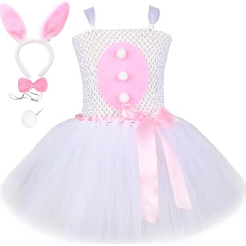 White Pink Easter Bunny Tutu Dress for Baby Girls Rabbit Cosplay Costumes for Kids Toddler Princess Girl Birthday Dresses Outfit
