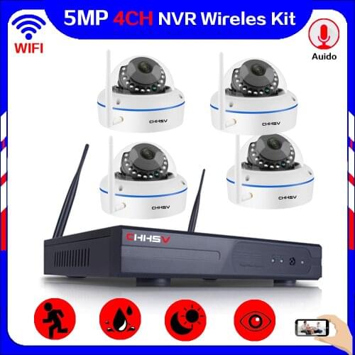 CHHSV H.265 5MP 8CH Wireless Security CCTV Camera System 5MP Wifi NVR Kit Outdoor Waterproof Video Surveillance IP Camera Set