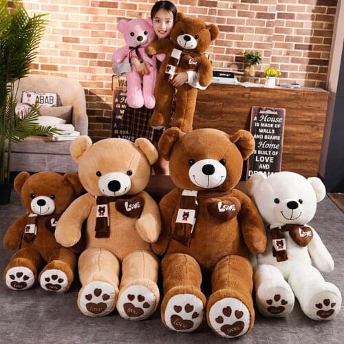 80/100cm Cartoon Large Bear With Scarf Plush Toys Stuffed Soft Animals Pillow Doll Girls Kids Friends Birthday Gifts