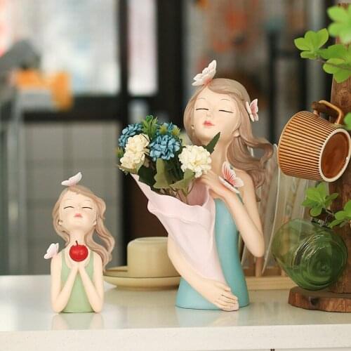 Nordic Resin Bouquet Girl Sculpture Creative Vase Modern Living Room Desktop Flower Arrangement Vase Home Decoration Accessories