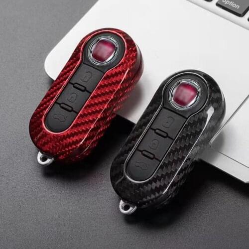 Carbon Fiber Key Case Cover Shell For Fiat 500 Panda Dubbed Grande Punto Stilo 500x Ducato 500L Car Auto Accessories