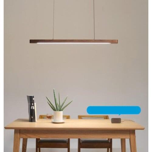 Designer Nordic Restaurant Bar Wood Pendant Lights Black Walnut Minimalist Long Strip Led Hanglamp Home Decor Dining Room Lights