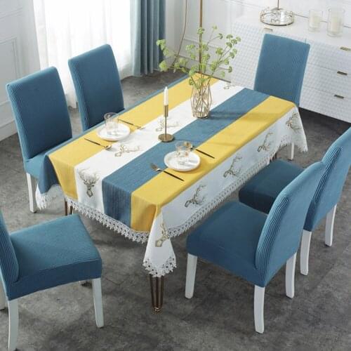 Home Rectangular Dust-Proof Tablecloth Lace Trim Print Table Cover for Kitchen Dining Room Party