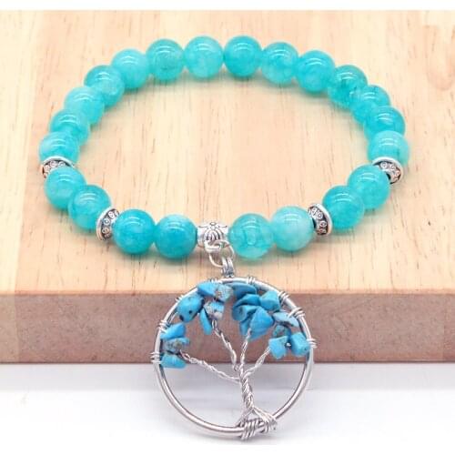 Tree of Life Natural Gemstone Bracelet stones beaded bangle with life tree charm 2 styles 11 colors for women female 5pcs/lot