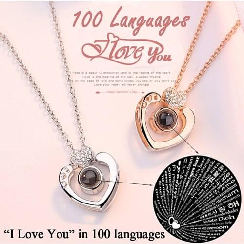 Dropshipping Wome Rose Gold 100 Languages I Love You Projection Pendant Necklace Romantic Love Memory Wedding Necklace