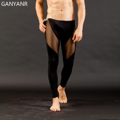 GANYANR Running Tights Men Compression Pants Legging Gym Sportswear Yoga Fitness Legging Sexy Jogging Exercise Training Athletic